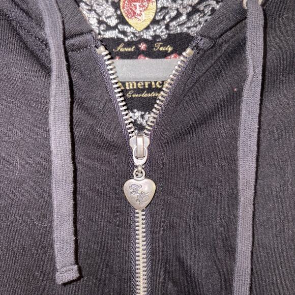 Twisted Heart Bling Y2K Heart Hoodie Jacket Bling On Cuffs Size SMALL EUC - Picture 5 of 11
